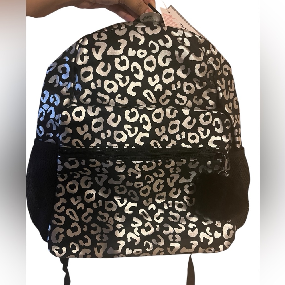 NWT GEORGE BRAND black and metallic leopard print full size backpack.